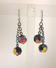 Black Crystal AB Bead Dangle Earrings 1.5 in