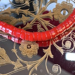 Vintage 28” Red Glass Rondelle Bead Necklace – Gold Tone Spring Ring Clasp