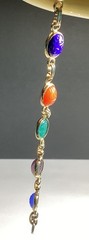 Vintage Scarab Bracelet Carved Glass Stones Gold Tone Size 7” W/safety Chain