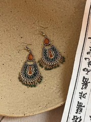 Vintage Chinese Ethnic Tassel Earrings Bohemian Dangle Jewelry Pair