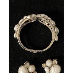 Vintage Juliana Clamper Bracelet & Earring Set Silver Tone w/ White Stones