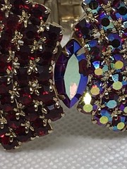 Red AB Rhinestone Crystal Demi Parure Clamp Bracelet Clip On Earring Set