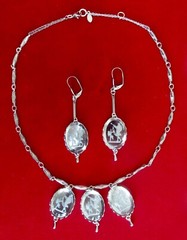 Vintage Jewelry Set: Reversed Etched Glass Necklace & Earrings/Boho/Shabby Chic