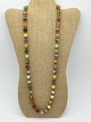 Vintage Boho Faux Stone Beaded Necklace Multicolor Plastic Beads