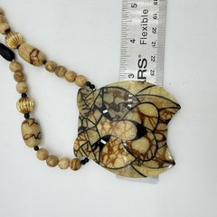 Vtg Jtv Lion Head Inlay Necklace Earrings Set Gold Tone Brown & Black Safari