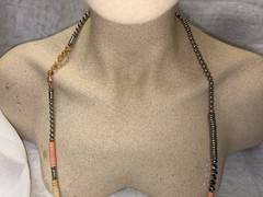 Cookie Lee Necklace Pink Beaded Silver Tone Links Designer Vintage Tag 36 Inch