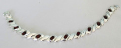 Vintage Signed FAS 925 Sterling Silver Garnet Gemstone Bracelet Estate Find