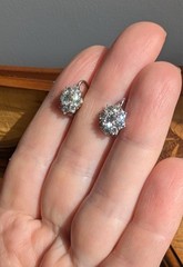 Vintage French 18K Whit Gold Diamond Flower Earrings