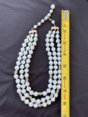 Vintage Marked Japan Necklace Acrylic Sugar Beads Frosted Blue Aurora 3 Strand