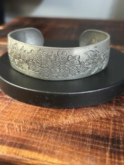 1970’s-80’s Pewter Cuff Bracelet, Kirk Stieff “Larkspur” Size 8