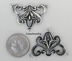 #1879 ANTIQUED STERLING SILVER PLATED FLORAL 3 RING “Y” CONNECTOR – 2 Pcs