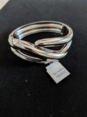 Lia Sophia Gunmetal Open Cuff Bracelet Statement Modern Silver Tone NWT Tag