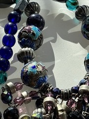 Roxsann Silver tone Blue Crystal, Enamel Bead Statement Necklace Tassel Boho 20”