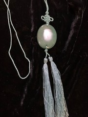 21″ VINTAGE CHINESE EXPORT BEAUTIFUL GREEN AVENTURINE TASSEL PENDANT NECKLACE