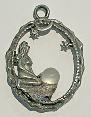 JJ Jonette Nude Fairy Necklace Crystal Ball Celestial Metal Star Gaze Moon VTG