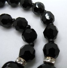 Vintage RJ Graziano black French Jet glass bead and rhinestone sautoir necklace
