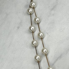 Faux Pearl Beaded Double Strand Gold Tone Necklace