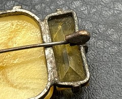 Vintage Art Deco Czech Yellow Glass Open Back Old Clasp Brooch Pin