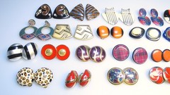 26prs Vintage 80s + Earrings Enamel Colors Button Huge Lot