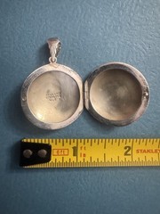 Antique Thailand .925 Sterling Silver Engraved Floral Photo Locket Pendant