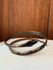 Vintage Sterling Silver Niello Snake Arm Cuff Bracelet Egyptian Revival Arabic