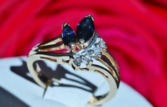 14k yellow gold size 4 ring 0.42ct natural, treated sapphire diamond 2.50g N363K