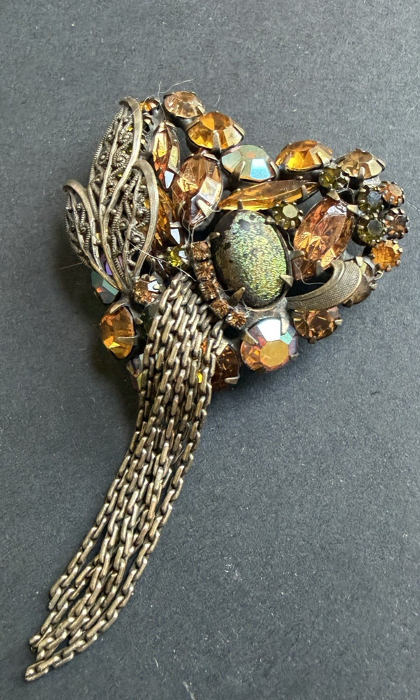 Vintage Glass Rhinestone Brooch Attributed To Alice Caviness (??) Unsigned
