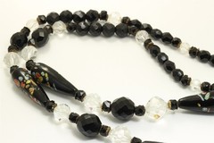 Vintage Handmade Venetian Black Art Glass & Crystal Bead Necklace 27″