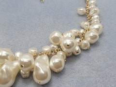 White And Gold Pearl Imitation Choker Necklace 17in.