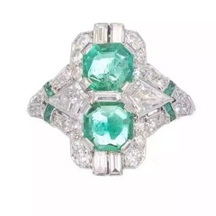3.42Ct Art Deco Vintage Style Lab Created Emerald 14K White Gold FN Wedding Ring