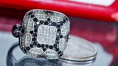 925 silver 7.40gr ring 0.65ct natural white & lab-grown black diamond sz 8.25