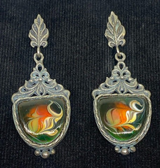 Vintage earrings. USSR porcelain. Hand painted. Enamel.Russian. Finift . 7.99 g.