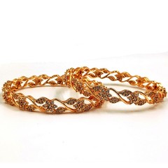 Cubic Zirconia 22k Rose Gold Plated Bangle, CZ American Diamond Bracelet 2 Pcs K