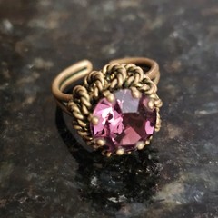 VTG Austrian Crystal RING Twist Brass Purple Glass Cocktail Dome 6.5 Adjustable