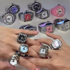 Vintage Punk Finger Watch Mini Elastic Strap Alloy Watches Couple Rings Jewelry