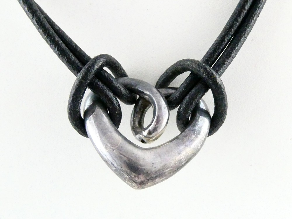 GSJ Sterling Silver and Black Leather Cord Necklace 925 18 Inches 11.8 Grams