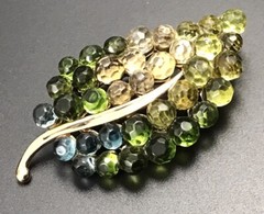Lauren Conrad Leaf Brooch Pin Multi Color Glass Beads Gold Tone. #1488