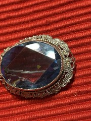 Vintage Oval London Blue Topaz Gem Stone Brooch W/ Silvertone Filigree
