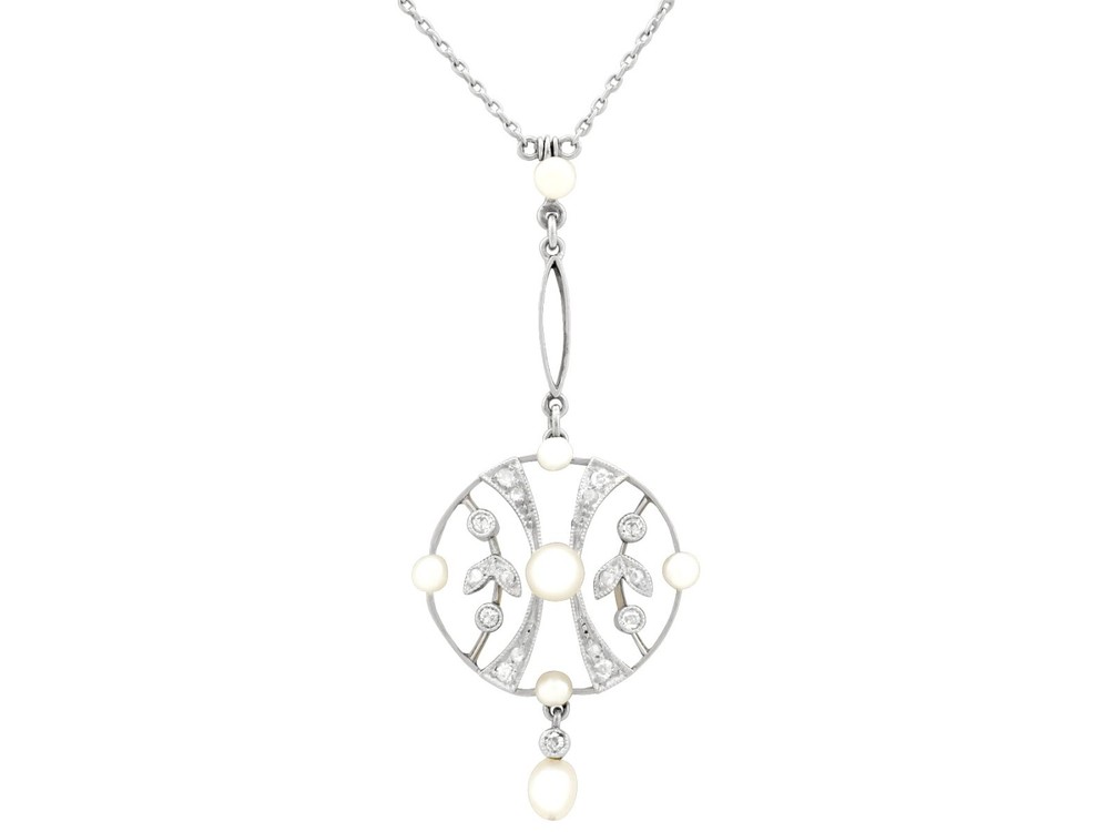 Antique 0.24 Ct Diamond and Seed Pearl, 14k Yellow Gold Pendant, Circa 1910