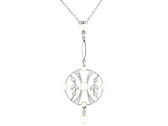 Antique 0.24 Ct Diamond and Seed Pearl, 14k Yellow Gold Pendant, Circa 1910