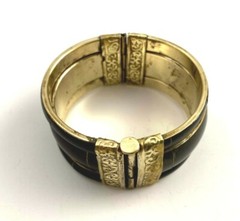 Ebony Horn Bracelet w/Bone Inlay and Repousse Silver and Pin Closure