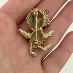 Vintage Bird Chick Duckling Gold Tone Green Eyed Rhinestone Brooch Pin