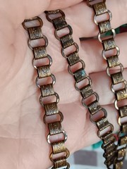 Antique NO CLASP Brass Bookchain Necklace Floral Stamped 14 1/2″