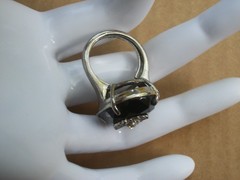 Vintage Avon Art Deco Black Oval Ring Silver Tone Gothic Filigree Size 8.5