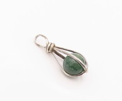 925 Sterling Silver Vintage Pendant Green Aventurine Orb Modernist Cage PT26344
