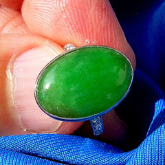 Original EARTH MINED Imperial Jadeite JADE Deco Engagement Ring PLATINUM DIAMOND