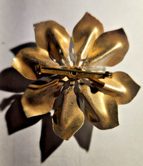 Vintage White Enamel on Metal Flower Pin Brooch Unique sculpted retro summer