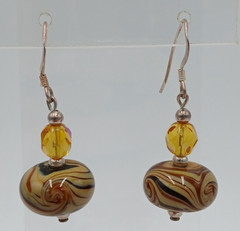 925 Lampwork Glass Bead Earrings 1.25in Sterling Silver 5gtw Brown Cream Swirl