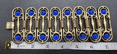 VTG Royal Blue Cabochon Gold Tone 2.5” Wide Panel Etruscan Style Bracelet 7.25”