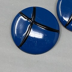 Retro Stud Button Earrings Royal Blue Black Enamel 1980s Pierced Round Vintage